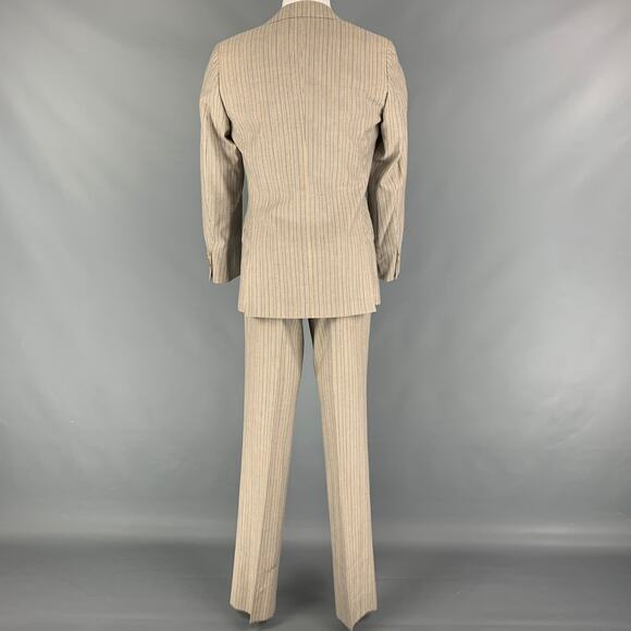 D&G by DOLCE & GABBANA 36 Khaki Navy Stripe Polyester Blend Notch Lapel Suit - Picture 3 of 7